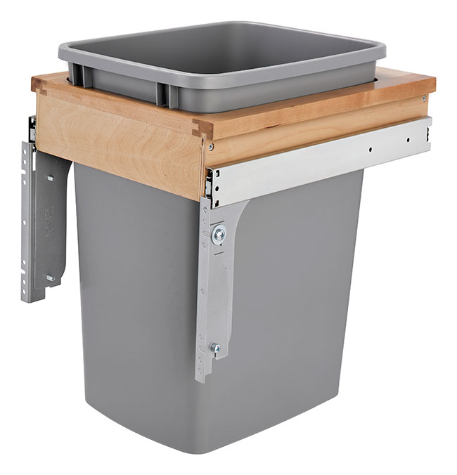 Rev-A-Shelf 35 Qt. Maple Top Mount Waste Container, Reduced Depth (1.5" faceframe) - Silver Questions & Answers