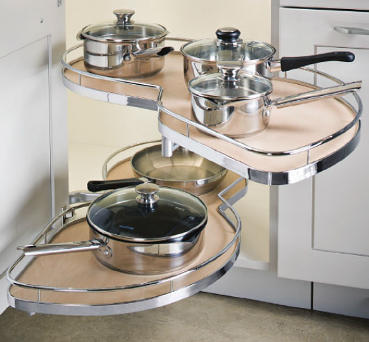 Kessebohmer LeMans II 60 - 21in. Corner Pullout 2-Shelf Set - Right Hand Swing (Chrome/White) Questions & Answers