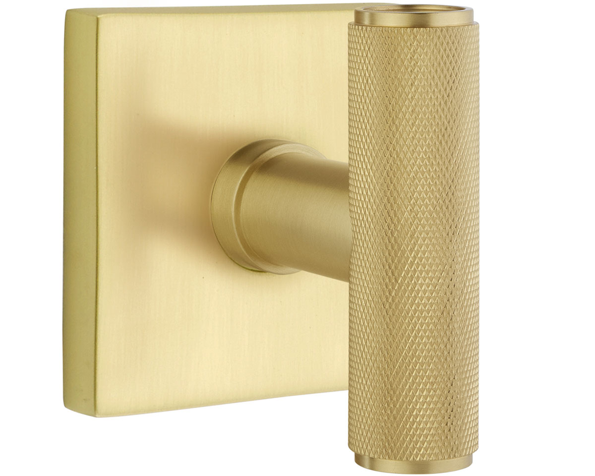 Emtek Ace Knurled Door Knobset w/Square Rosette (Passage - Satin Brass - Right - 2-3/4" Backset) Questions & Answers