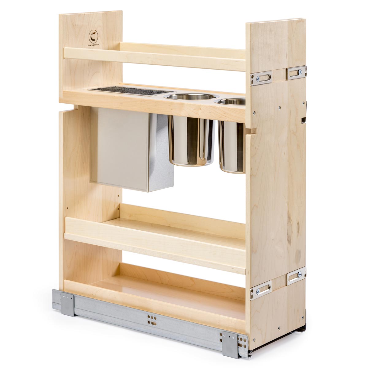 Century Signature 8-7/8" (225mm) Wide Pullout Base Cabinet Canister Organizer & Knife Block Insert w/Soft-Close (Maple) Questions & Answers